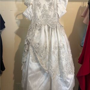 Elegant White Dress with Silver Embroidery